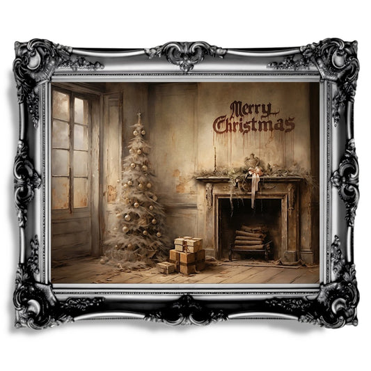 Spooky Christmas Tree Wall Art Abandoned House Merry Christmas Dark Cottagecore Artwork Gothic Christmas Art Creepy Winter Paper Poster Print - Everything Pixel
