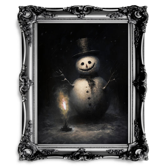 Spooky Snowman Wall Art Dark Winter Christmas Painting Dark Cottagecore Artwork Gothic Winter Print Dark Academia Painting Paper Poster Print - Everything Pixel