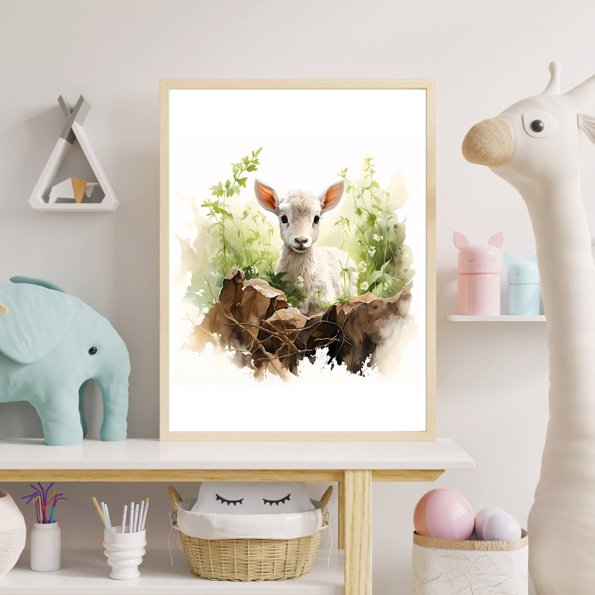 Spring Baby Lamb - Watercolor Nursery Wall Art Print - Everything Pixel