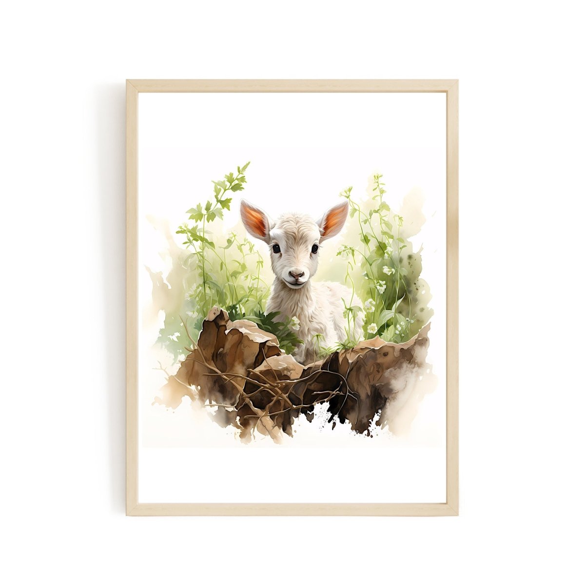 Spring Baby Lamb - Watercolor Nursery Wall Art Print - Everything Pixel