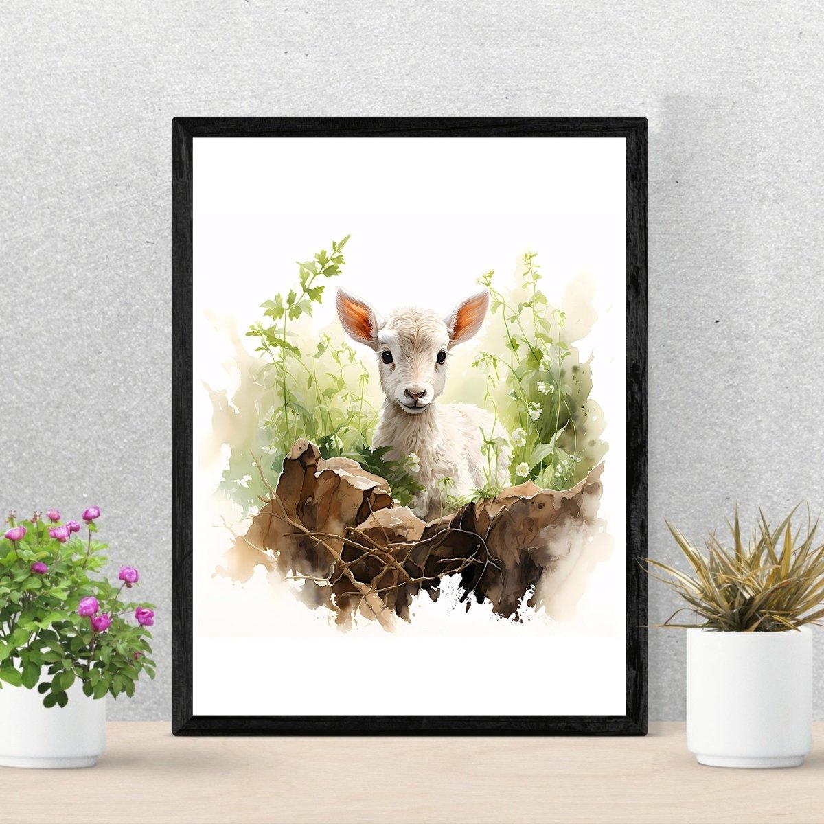 Spring Baby Lamb - Watercolor Nursery Wall Art Print - Everything Pixel