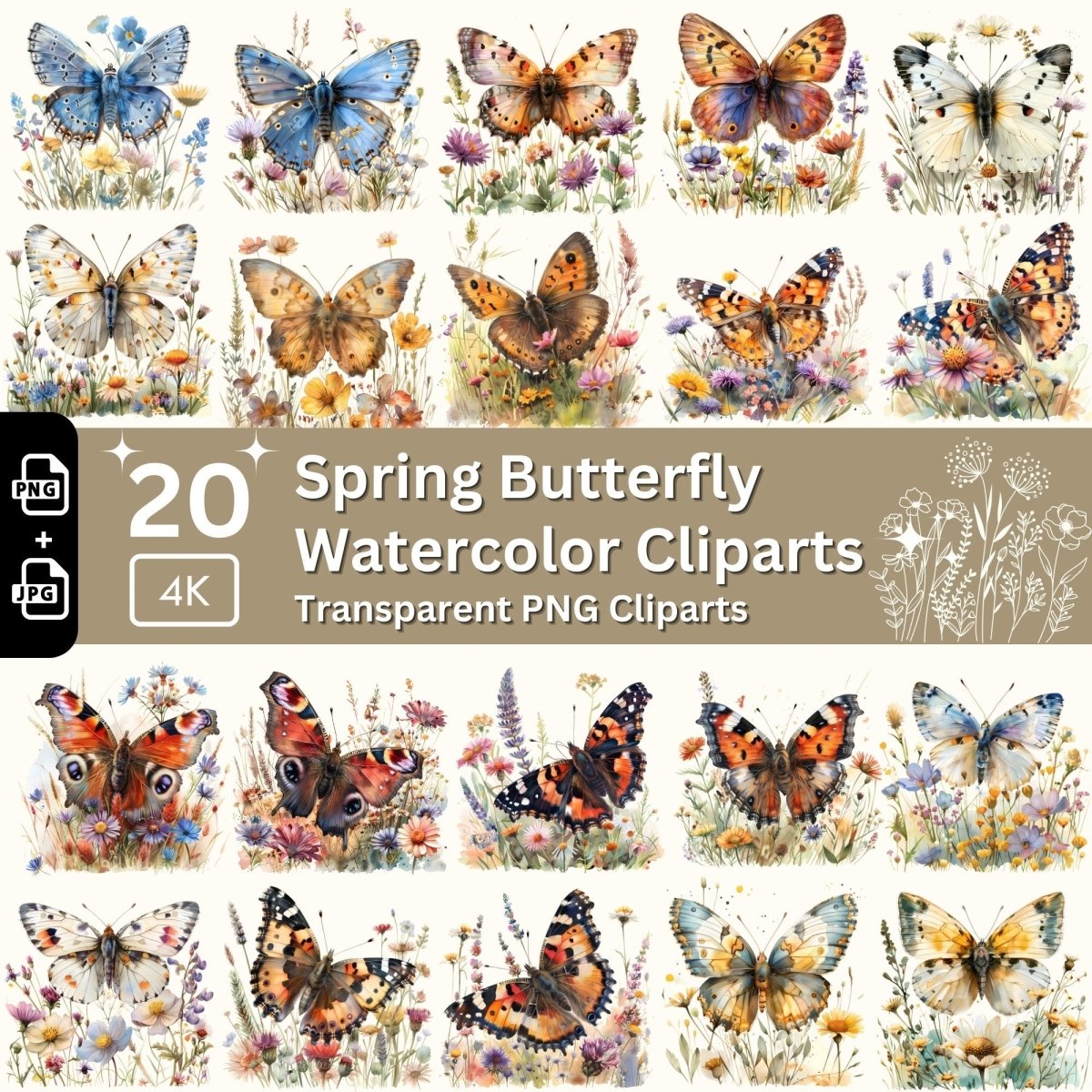 Spring Butterfly Watercolor Clipart Bundle - Everything Pixel