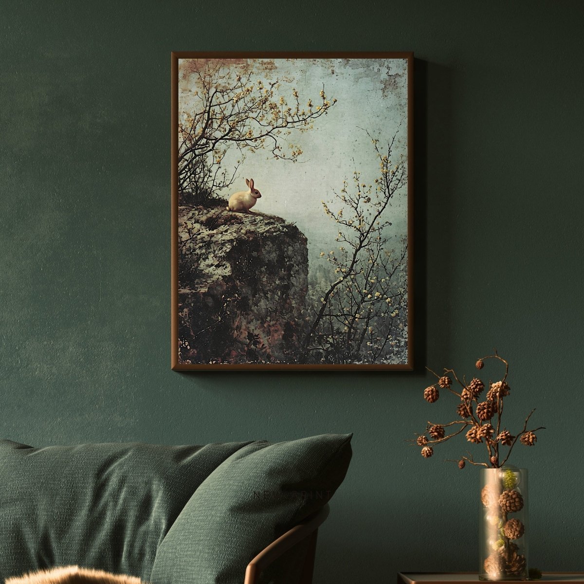 Spring Cliff & Lonely Rabbit - Vintage Wall Art Print - Everything Pixel