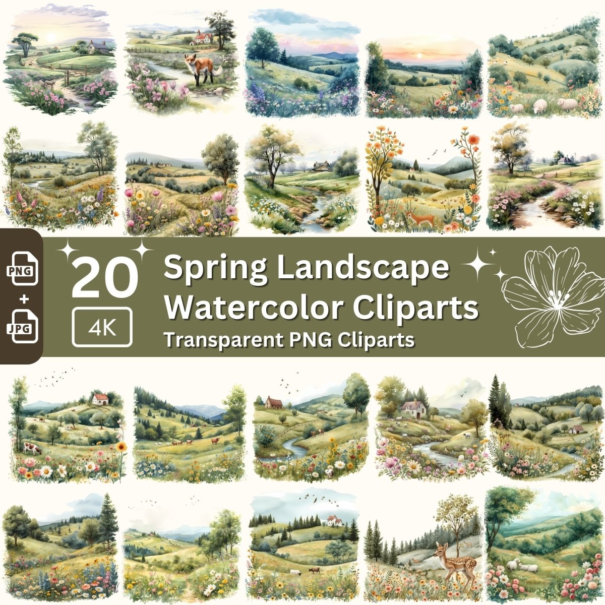 Spring Countryside Landscapes - 20 Transparent Landscape Cliparts - Everything Pixel