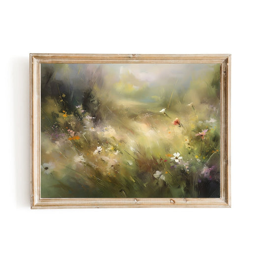Spring Meadow Abstract Wall Art Impressionistic Oil Painting Vibrant Wildflowers - Everything Pixel