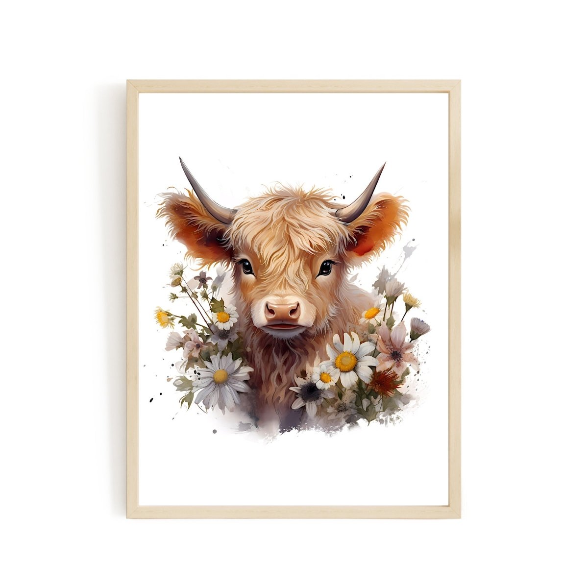 Springtime Baby Highland Cow - Nursery Wall Art Print - Everything Pixel