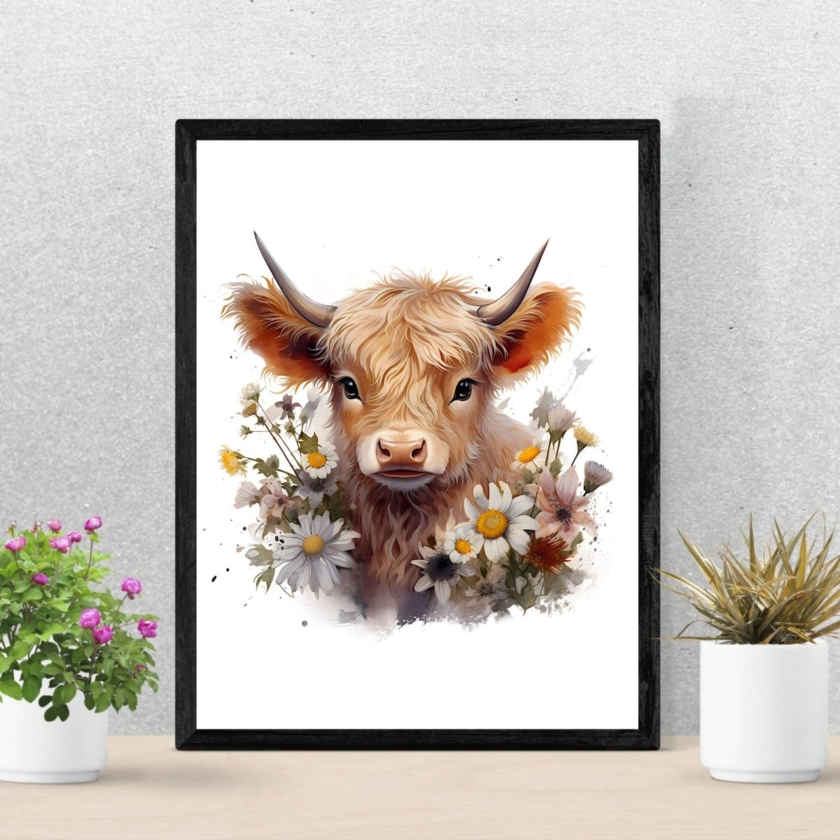 Springtime Baby Highland Cow - Nursery Wall Art Print - Everything Pixel