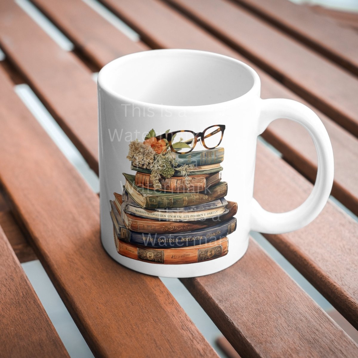 Stack of Books with Reading Glasses and Flower Accents Clipart 7+7 PNG JPG Bundle Illustration invitations bullet journal digital projects - Everything Pixel