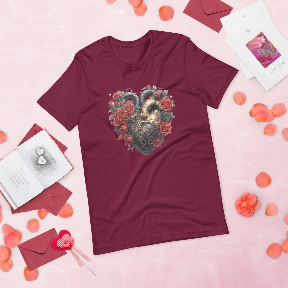 Steam Punk Heart T-Shirt High Quality Floral Heart Valentines Day Shirt Love Gift for Her Love Tee Gothic Heart Tee Love Shirt Dark Love - Everything Pixel