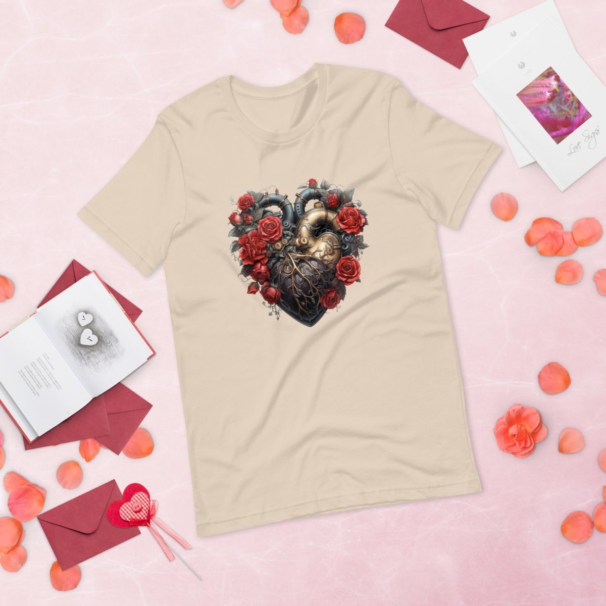 Steam Punk Heart T-Shirt High Quality Floral Heart Valentines Day Shirt Love Gift for Her Love Tee Gothic Heart Tee Love Shirt Dark Love - Everything Pixel