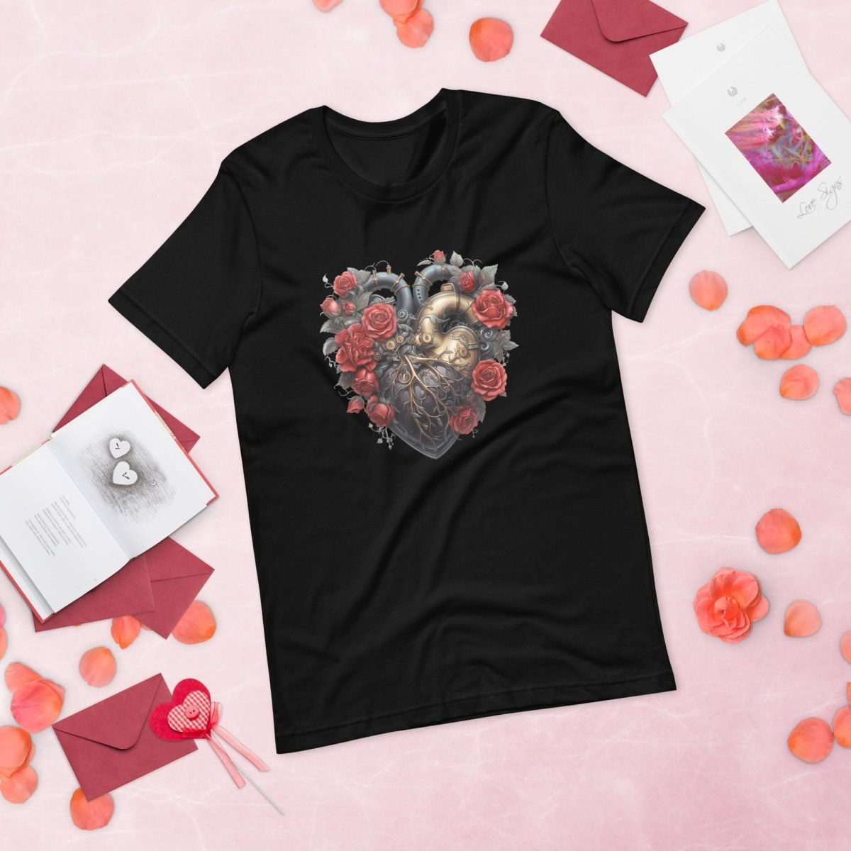 Steam Punk Heart T-Shirt High Quality Floral Heart Valentines Day Shirt Love Gift for Her Love Tee Gothic Heart Tee Love Shirt Dark Love - Everything Pixel
