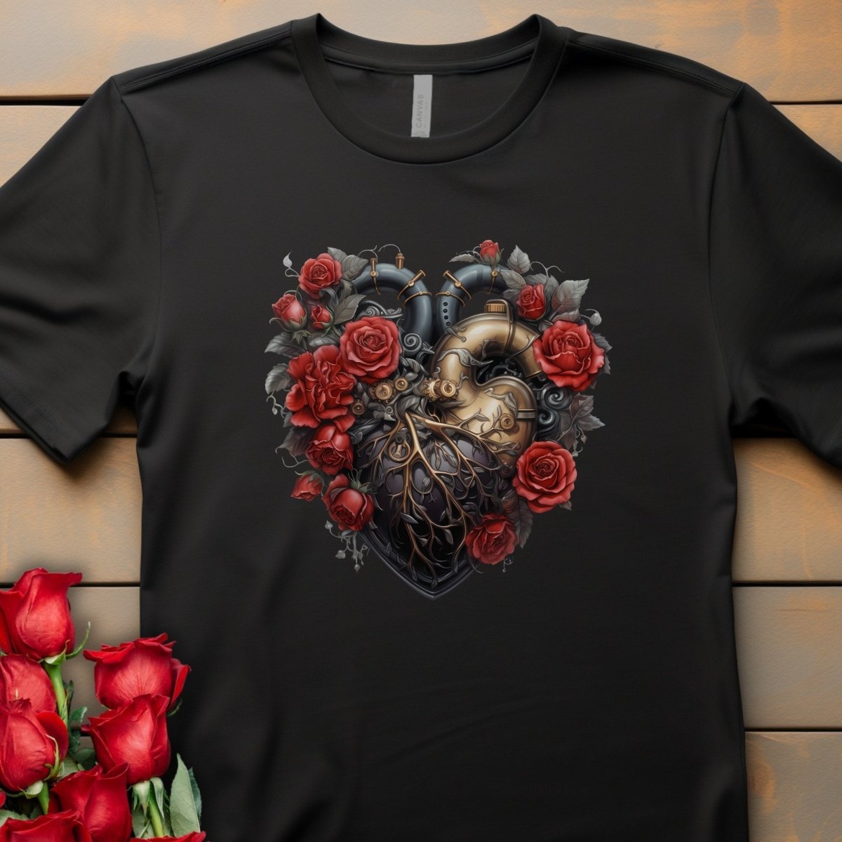 Steam Punk Heart T-Shirt High Quality Floral Heart Valentines Day Shirt Love Gift for Her Love Tee Gothic Heart Tee Love Shirt Dark Love - Everything Pixel