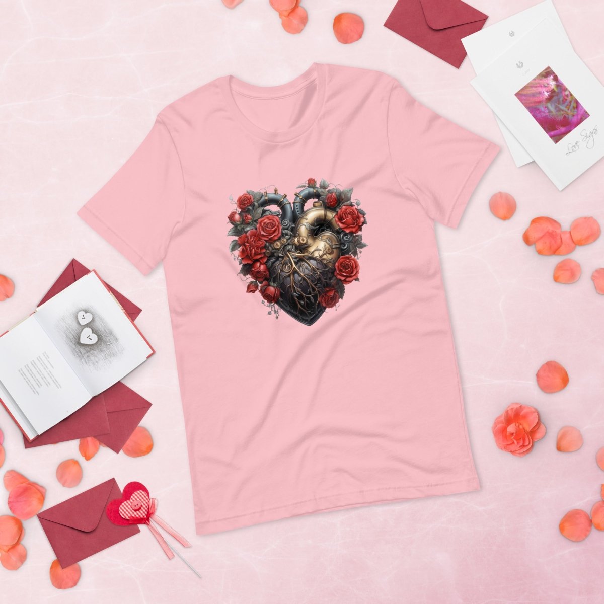 Steam Punk Heart T-Shirt High Quality Floral Heart Valentines Day Shirt Love Gift for Her Love Tee Gothic Heart Tee Love Shirt Dark Love - Everything Pixel