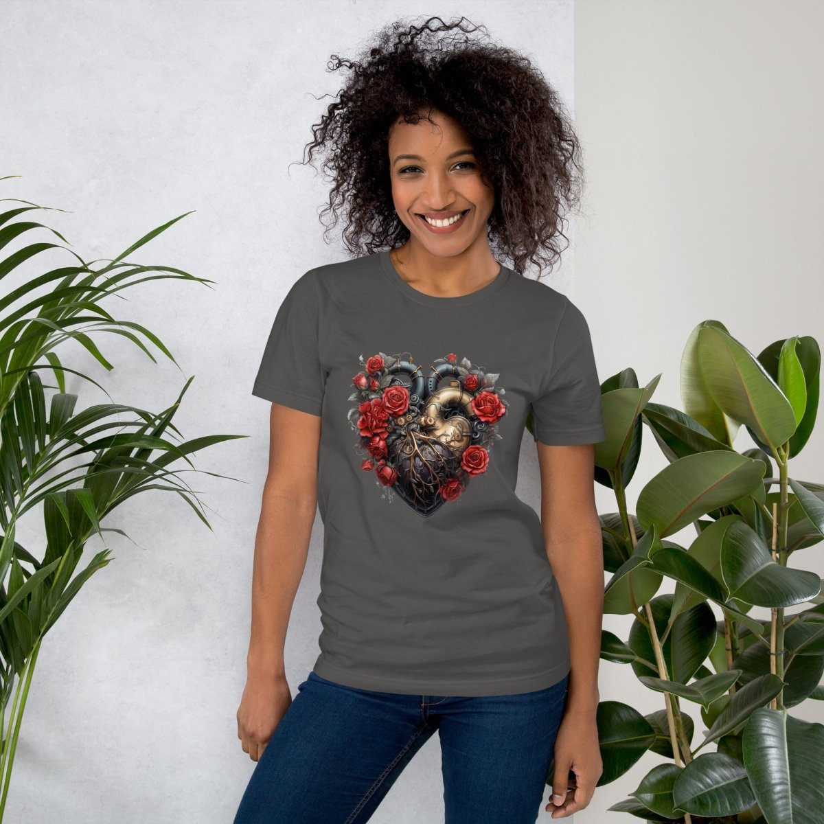 Steam Punk Heart T-Shirt High Quality Floral Heart Valentines Day Shirt Love Gift for Her Love Tee Gothic Heart Tee Love Shirt Dark Love - Everything Pixel