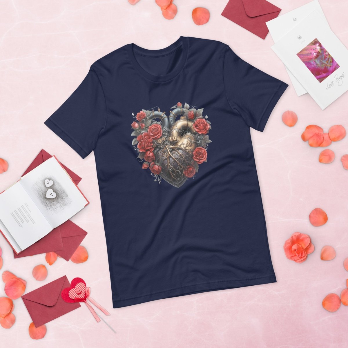 Steam Punk Heart T-Shirt High Quality Floral Heart Valentines Day Shirt Love Gift for Her Love Tee Gothic Heart Tee Love Shirt Dark Love - Everything Pixel
