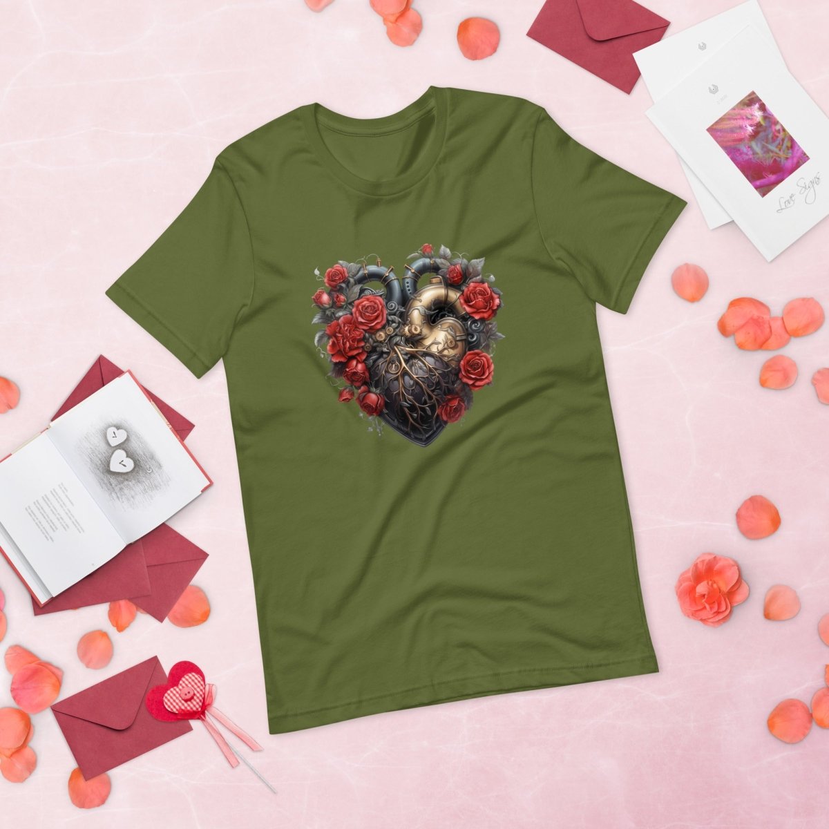 Steam Punk Heart T-Shirt High Quality Floral Heart Valentines Day Shirt Love Gift for Her Love Tee Gothic Heart Tee Love Shirt Dark Love - Everything Pixel