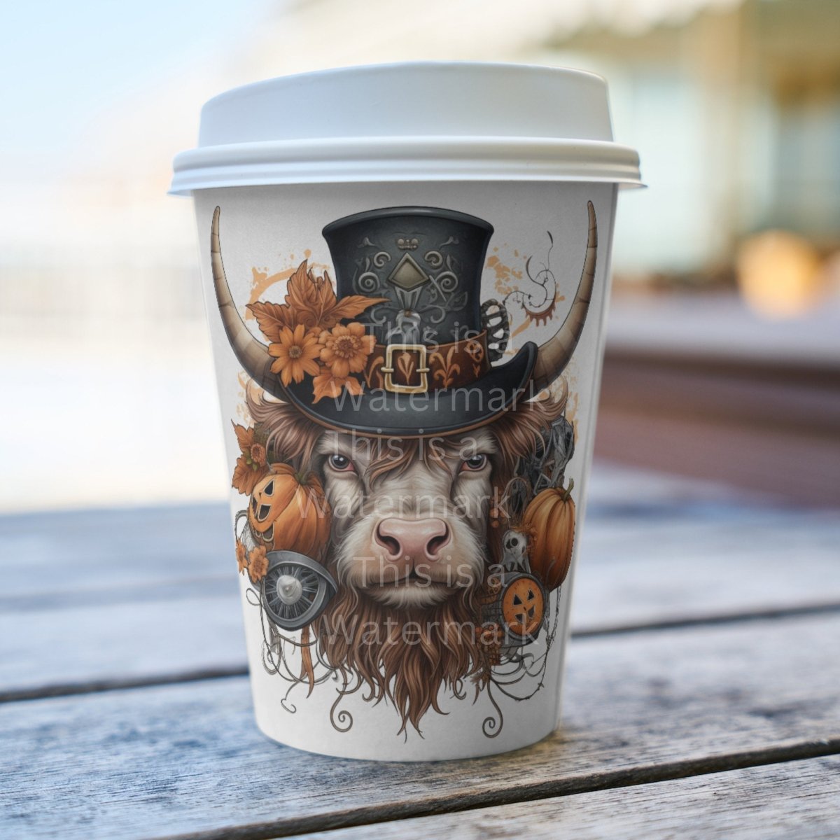 Steam Punk Highland Cow Clipart 7+7 PNG JPG Halloween Bundle Invitation Card Graphic Paper Crafting Spooky Autumn Highland Cow Sticker - Everything Pixel