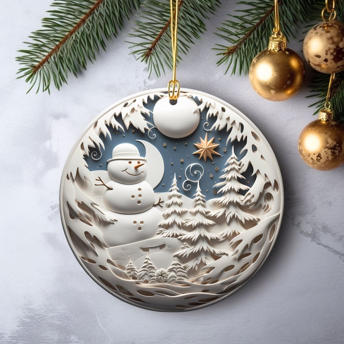 Stylish Ornaments Set of 20 Round Ceramic Ornaments Blue Gold 3D Style Print on Ornament no Relief Festive Christmas Tree Decoration - Everything Pixel