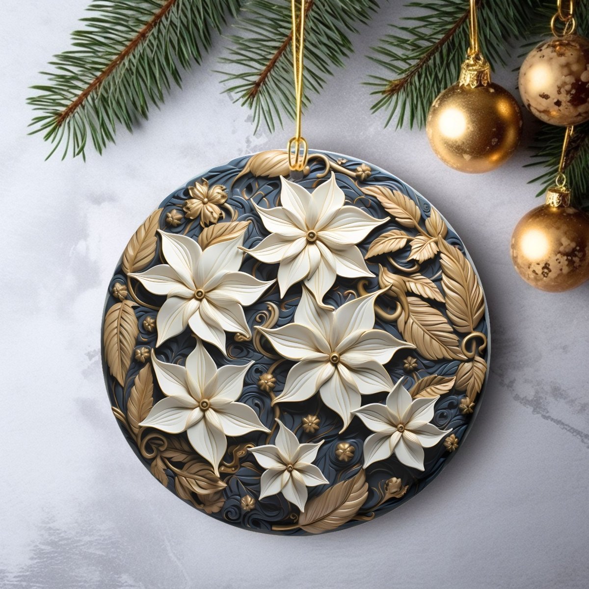 Stylish Ornaments Set of 20 Round Ceramic Ornaments Blue Gold 3D Style Print on Ornament no Relief Festive Christmas Tree Decoration - Everything Pixel