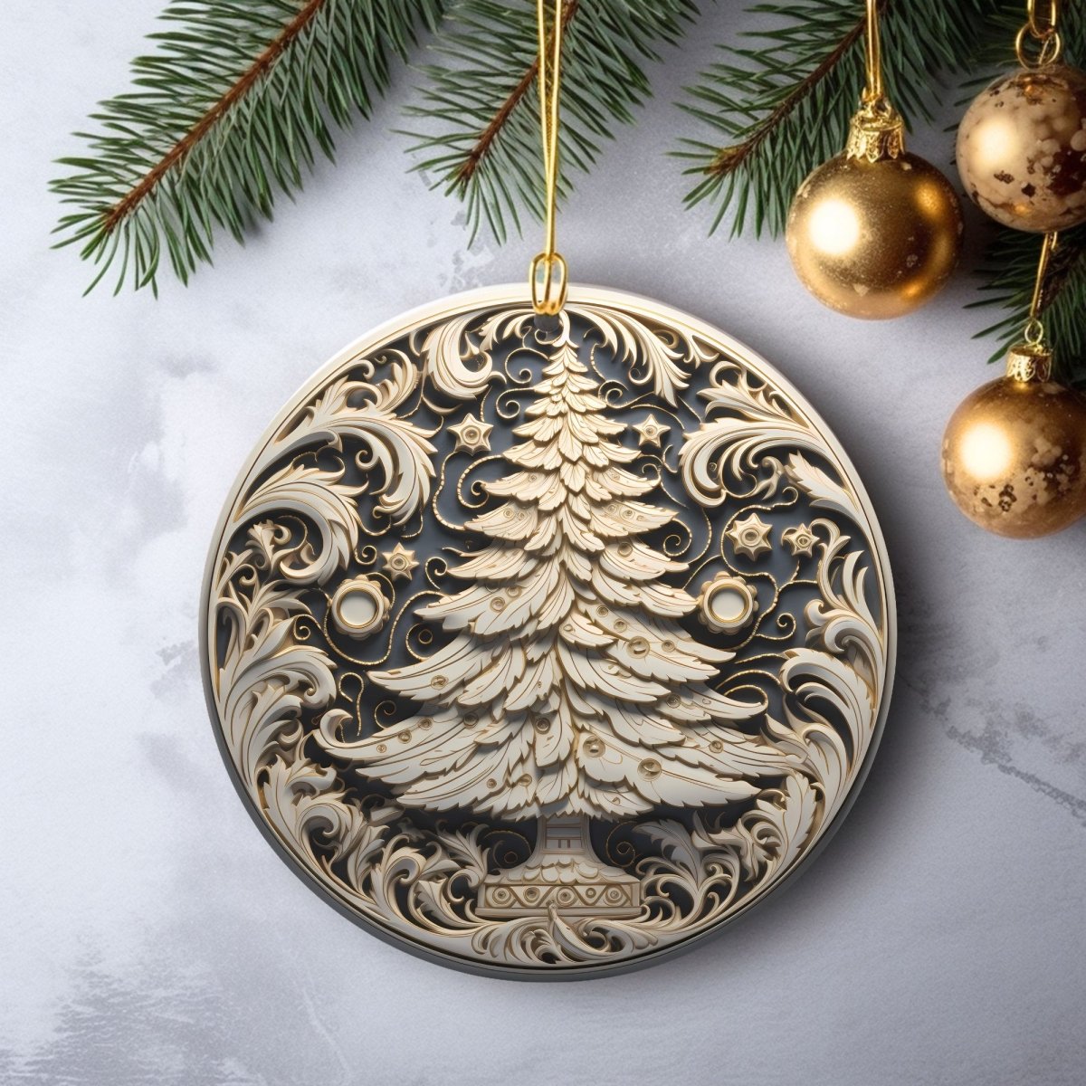 Stylish Ornaments Set of 20 Round Ceramic Ornaments Blue Gold 3D Style Print on Ornament no Relief Festive Christmas Tree Decoration - Everything Pixel