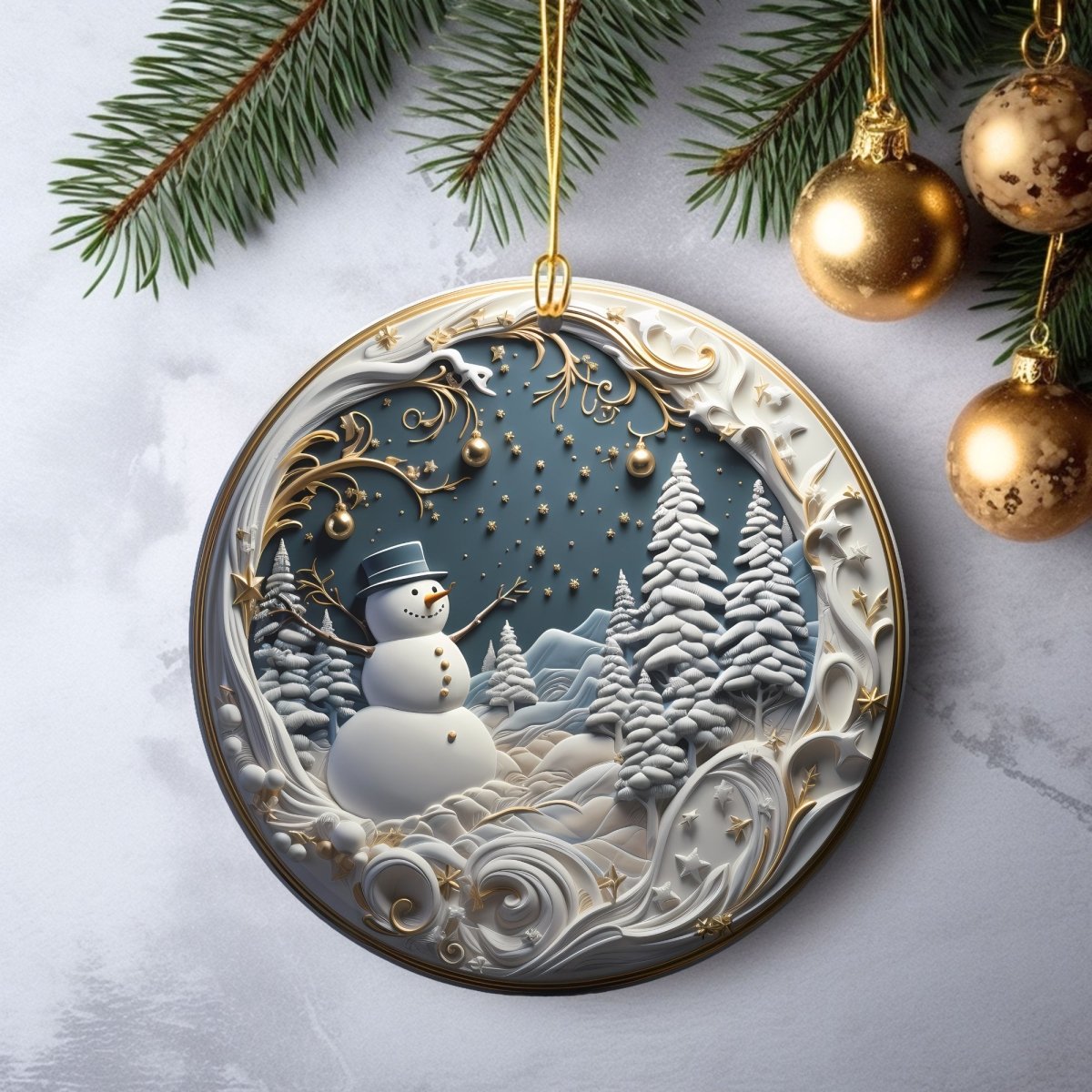 Stylish Ornaments Set of 20 Round Ceramic Ornaments Blue Gold 3D Style Print on Ornament no Relief Festive Christmas Tree Decoration - Everything Pixel