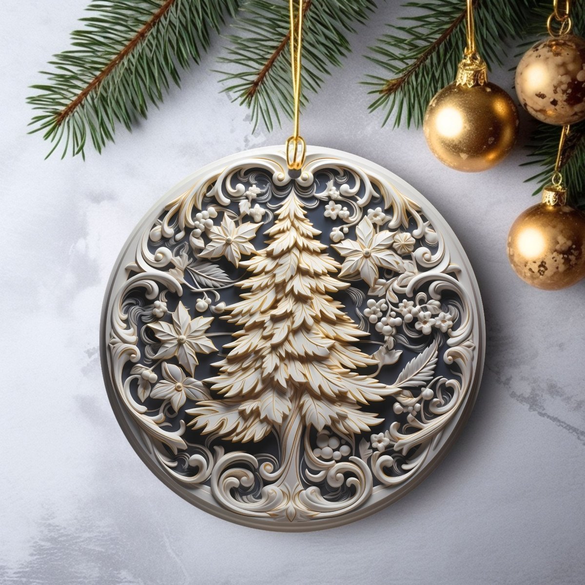 Stylish Ornaments Set of 20 Round Ceramic Ornaments Blue Gold 3D Style Print on Ornament no Relief Festive Christmas Tree Decoration - Everything Pixel