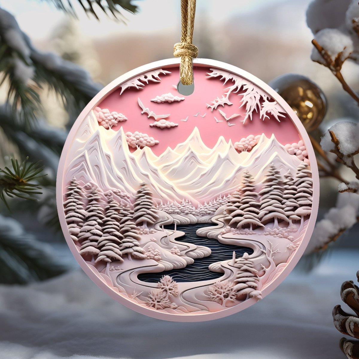 Stylish Pink Ornaments Set of 20 Round Ceramic Ornaments Pink 3D Style Print on Ornament (no Relief) Festive Christmas Tree Decoration - Everything Pixel