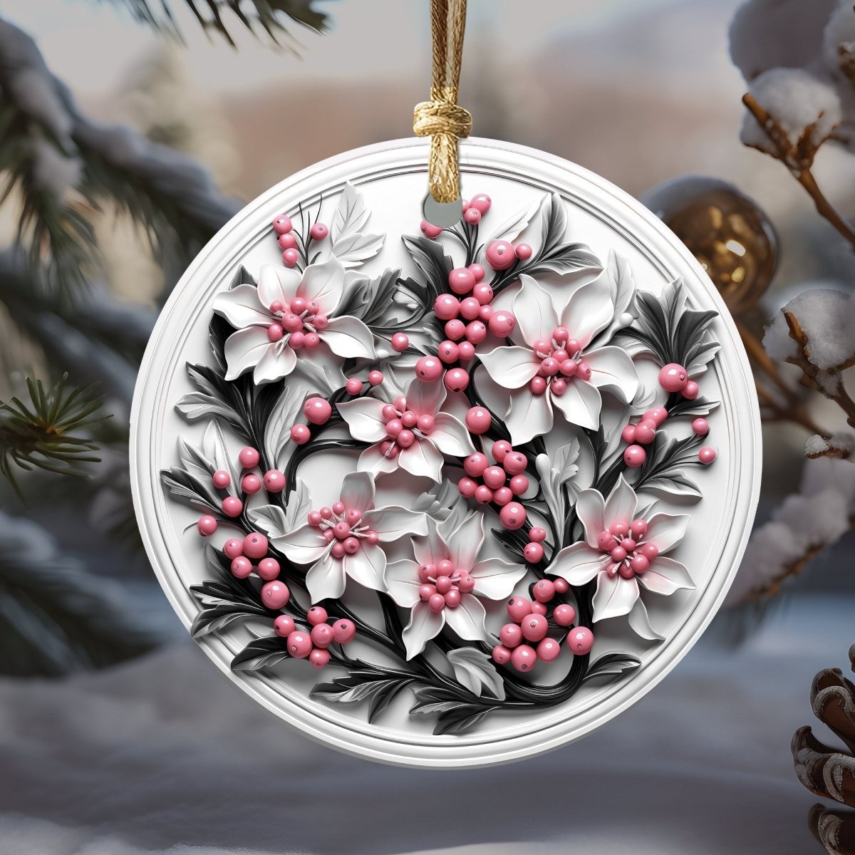 Stylish Pink Ornaments Set of 20 Round Ceramic Ornaments Pink 3D Style Print on Ornament (no Relief) Festive Christmas Tree Decoration - Everything Pixel