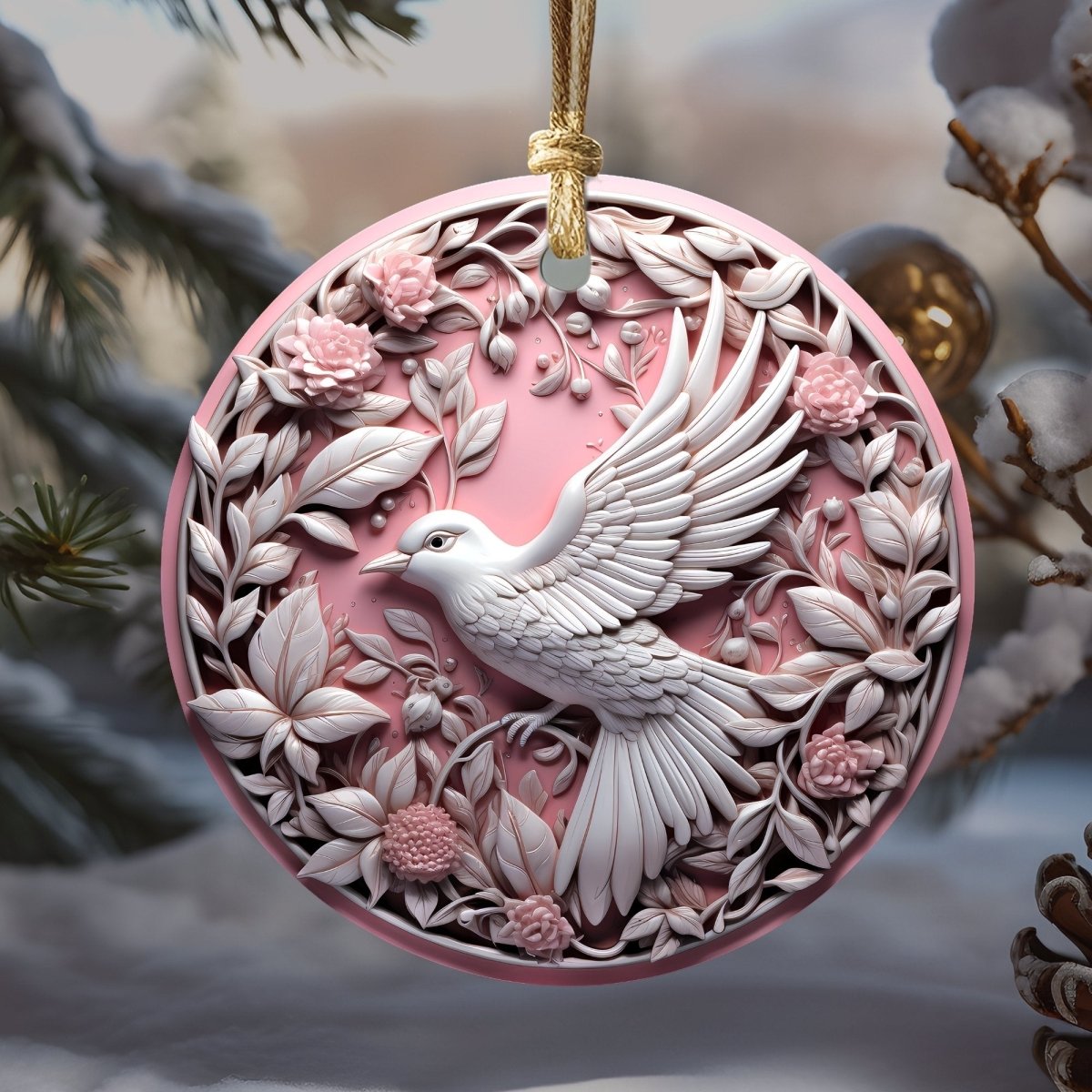 Stylish Pink Ornaments Set of 20 Round Ceramic Ornaments Pink 3D Style Print on Ornament (no Relief) Festive Christmas Tree Decoration - Everything Pixel