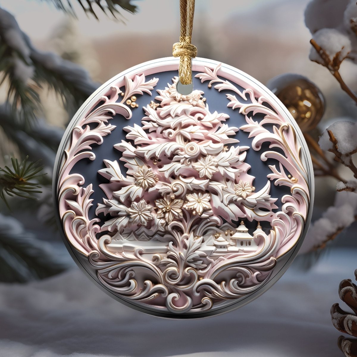 Stylish Pink Ornaments Set of 20 Round Ceramic Ornaments Pink 3D Style Print on Ornament (no Relief) Festive Christmas Tree Decoration - Everything Pixel