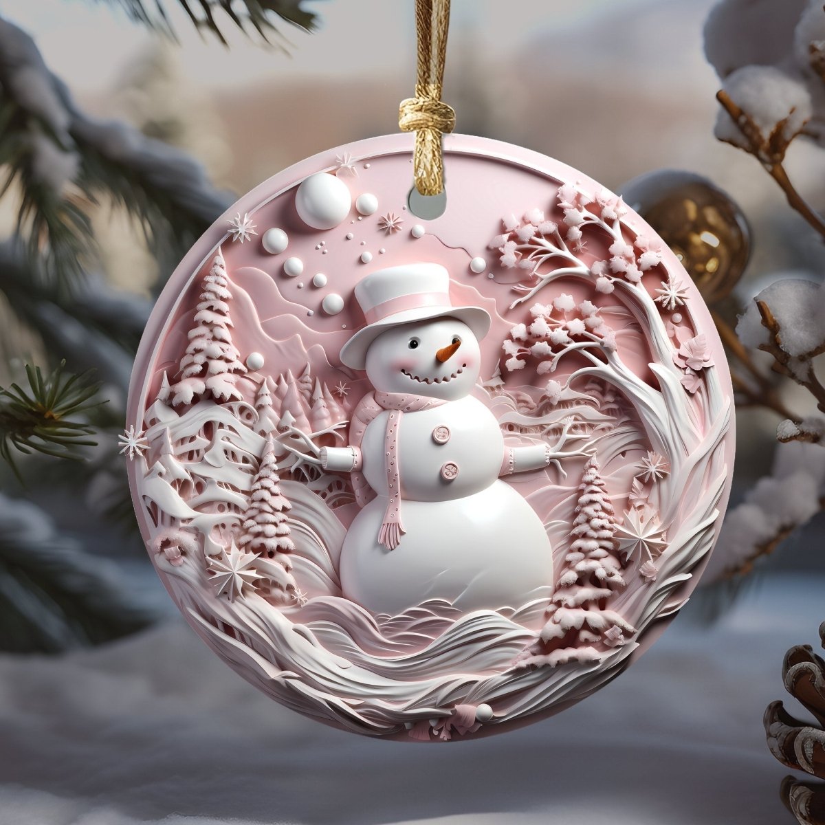 Stylish Pink Ornaments Set of 20 Round Ceramic Ornaments Pink 3D Style Print on Ornament (no Relief) Festive Christmas Tree Decoration - Everything Pixel