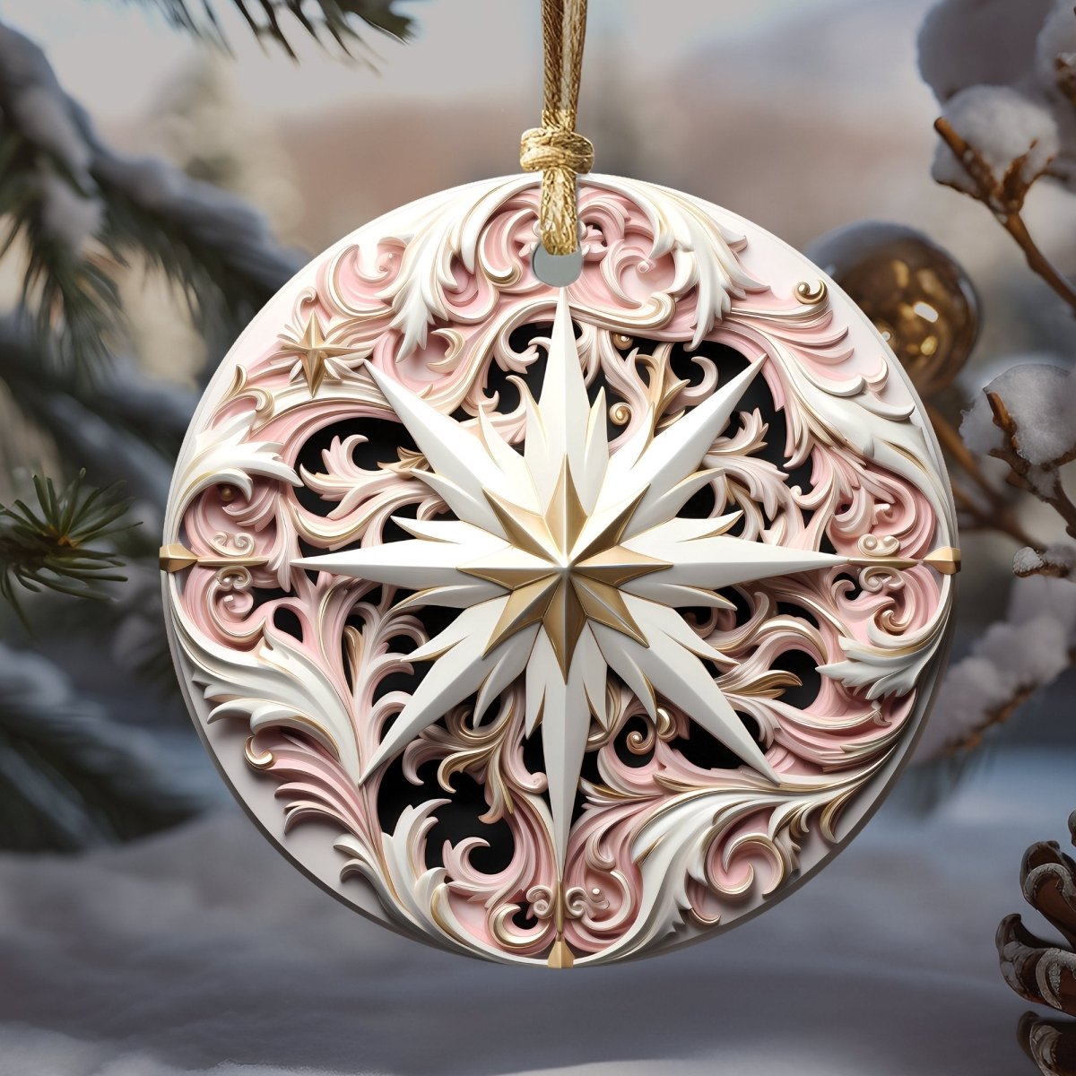 Stylish Pink Ornaments Set of 20 Round Ceramic Ornaments Pink 3D Style Print on Ornament (no Relief) Festive Christmas Tree Decoration - Everything Pixel