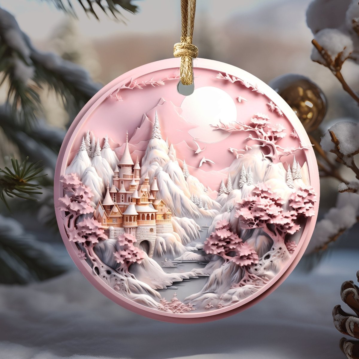 Stylish Pink Ornaments Set of 20 Round Ceramic Ornaments Pink 3D Style Print on Ornament (no Relief) Festive Christmas Tree Decoration - Everything Pixel