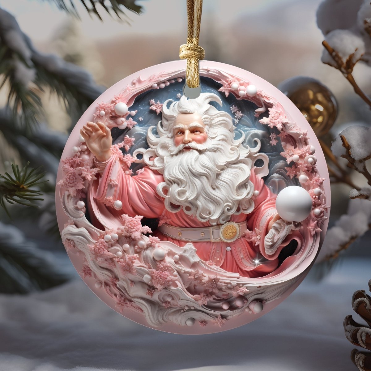 Stylish Pink Ornaments Set of 20 Round Ceramic Ornaments Pink 3D Style Print on Ornament (no Relief) Festive Christmas Tree Decoration - Everything Pixel