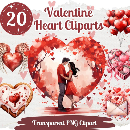 Valentine Heart Cliparts 20 PNG Bundle Romantic Heart Graphic Valentines Day Set Card Crafting Junk Journal Kit Cute Love Images - Everything Pixel