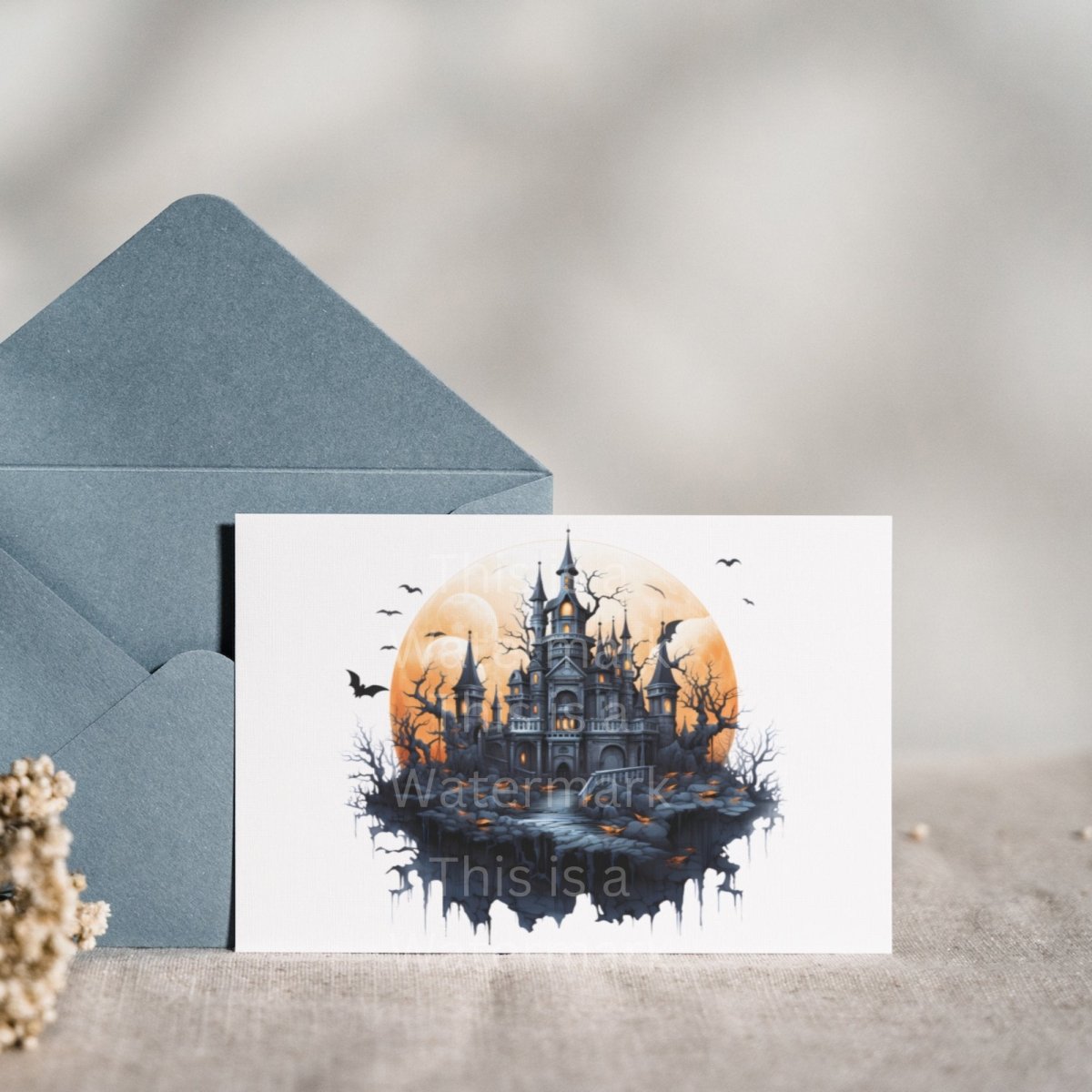 Vampire Castle Halloween 7+7 PNG Clipart Bundle Halloween Invitation Card Design Paper Crafting Book Clip Art Bats Full Moon Graphics - Everything Pixel