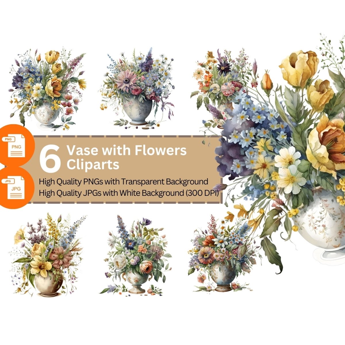Vase with Flowers 6+6 PNG Bundle for Sublimation & Clipart - Everything Pixel