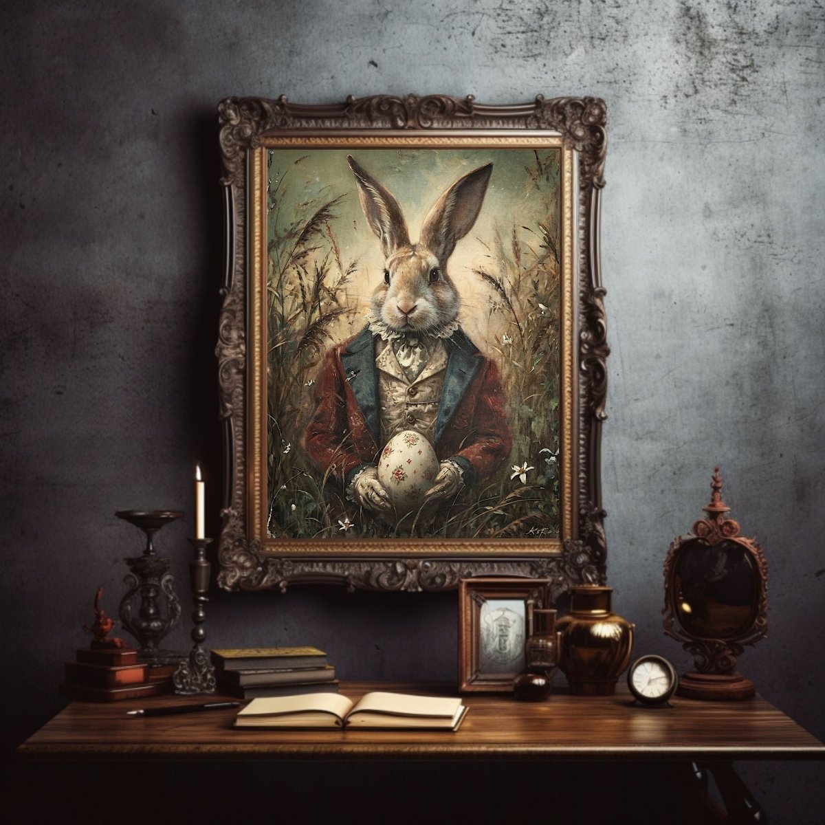 Victorian Easter Rabbit Gothic Wall Art - Vintage Print - Everything Pixel