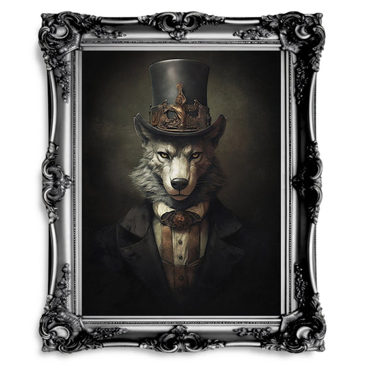 Victorian Wolf Gentleman Dark Cottagecore Vintage Animal Portrait - Everything Pixel