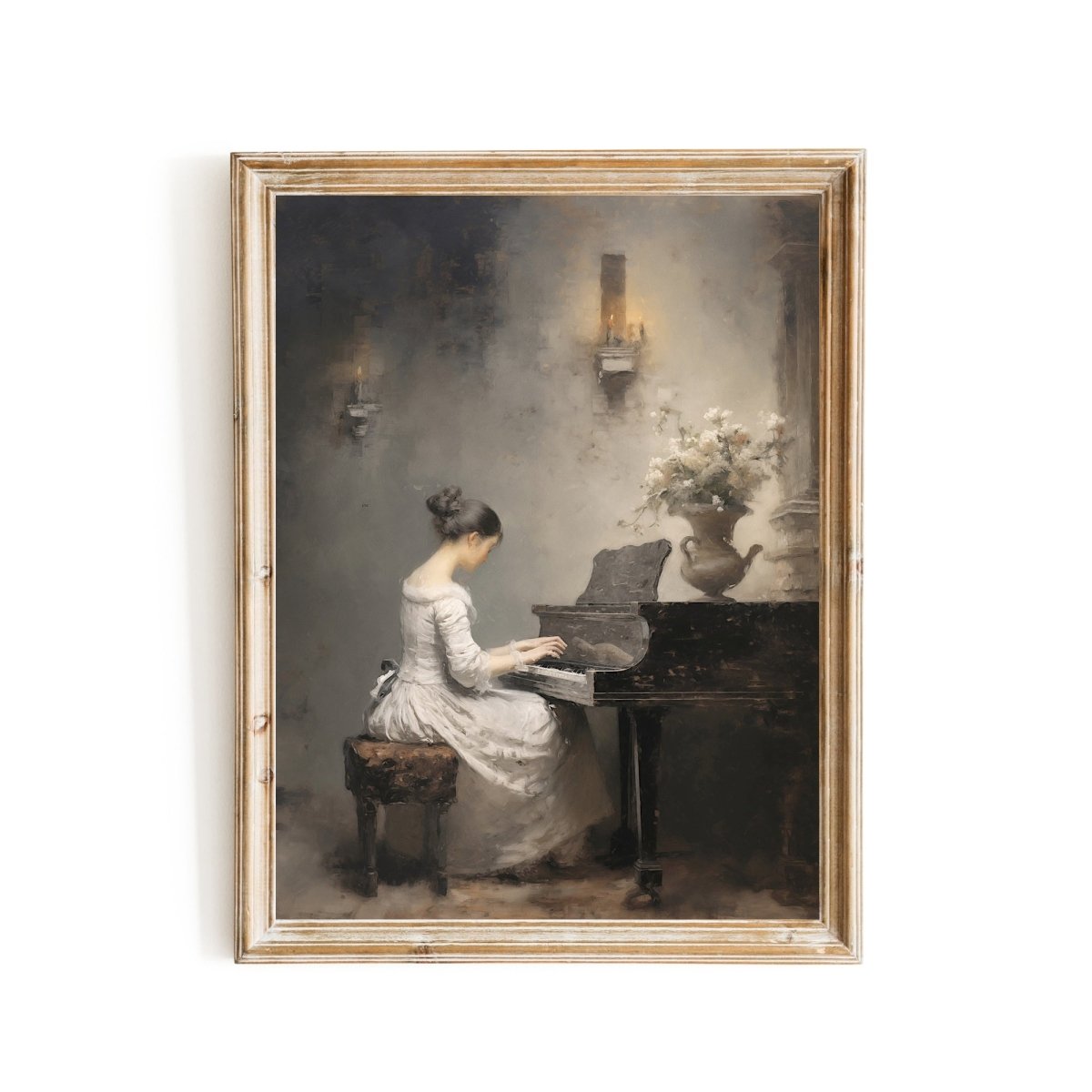 Victorian Woman Playing Piano Vintage Wall Art - Everything Pixel