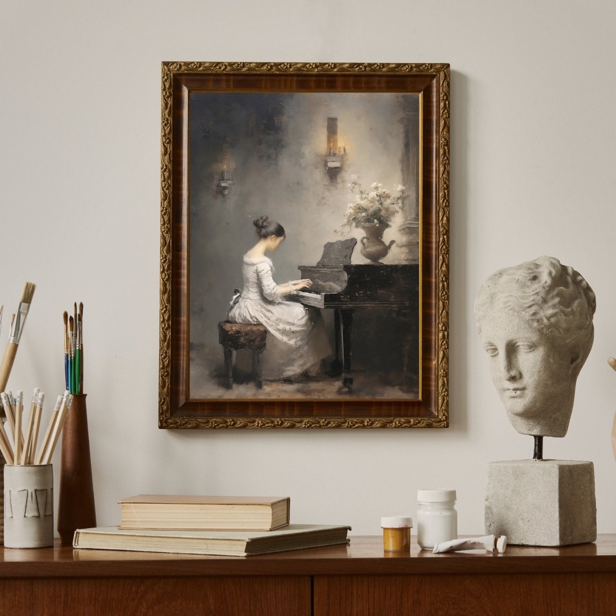 Victorian Woman Playing Piano Vintage Wall Art - Everything Pixel