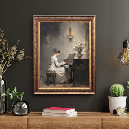 Victorian Woman Playing Piano Vintage Wall Art - Everything Pixel