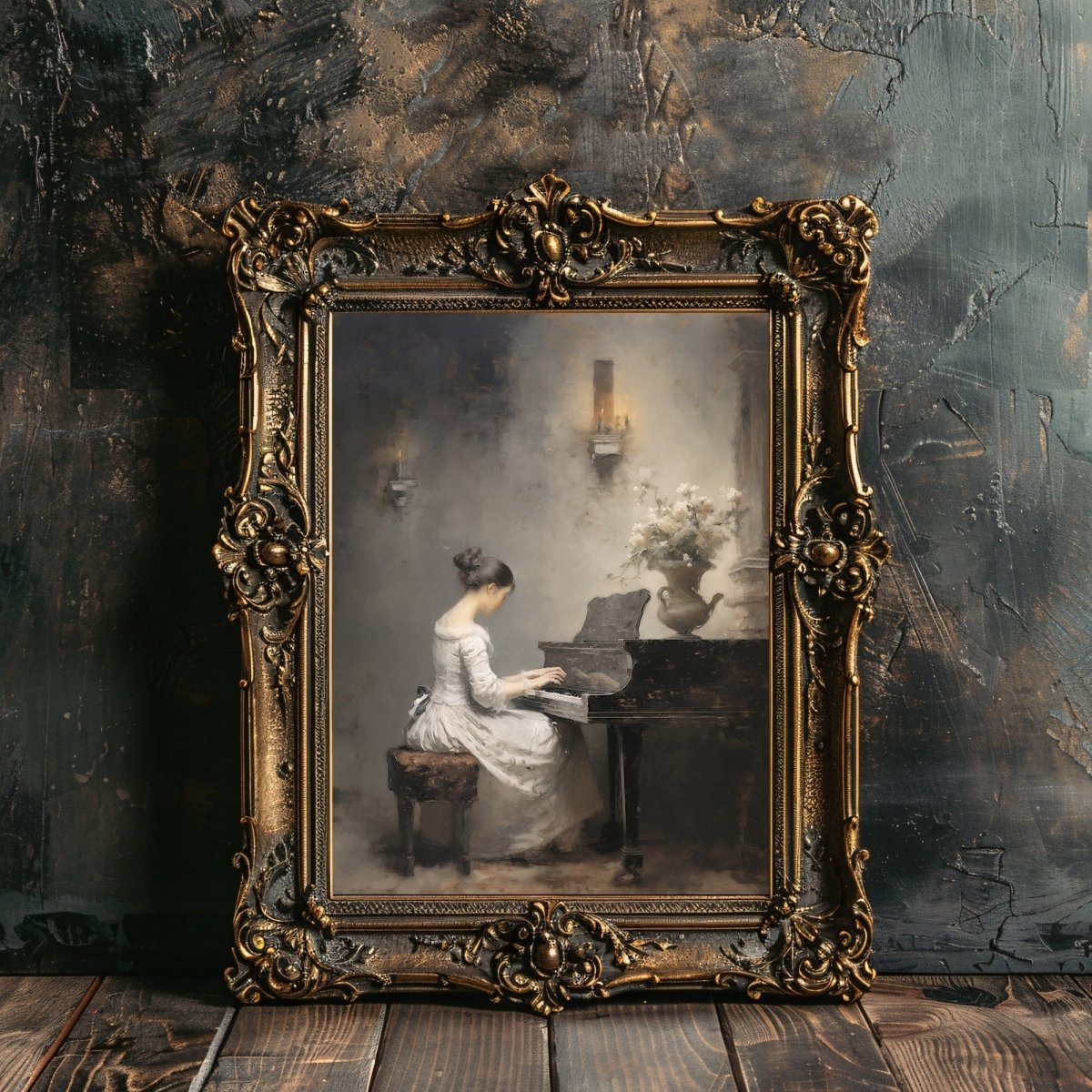 Victorian Woman Playing Piano Vintage Wall Art - Everything Pixel