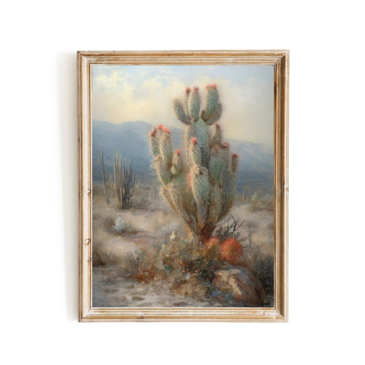 Vintage Blooming Cactus Wall Art Californian Desert Wild West Decor - Everything Pixel
