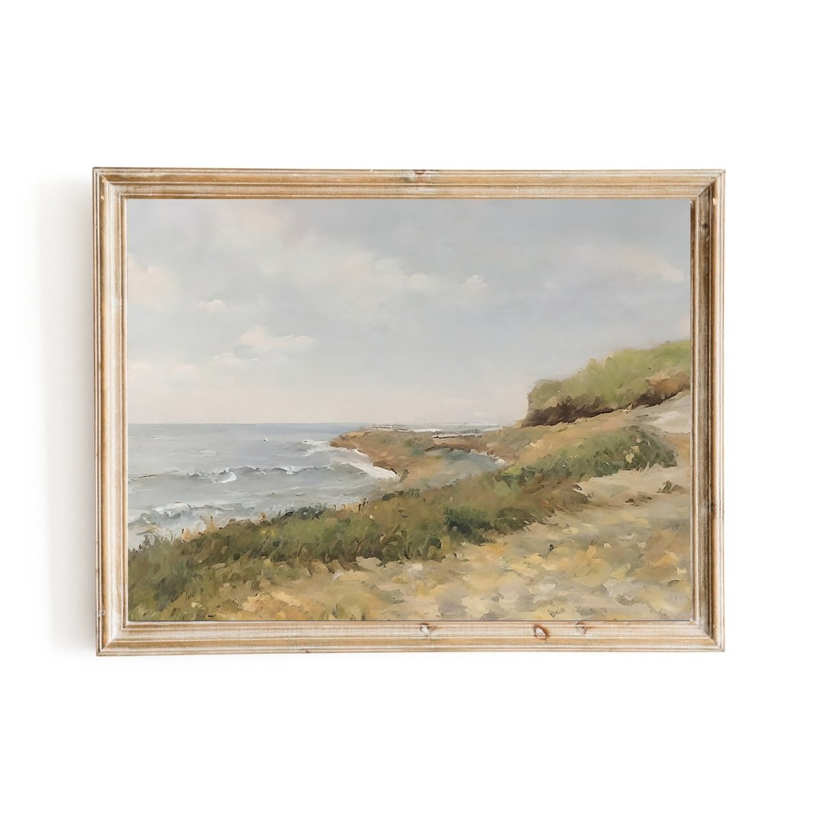 Vintage Coastal Oil Painting Neutral Colors Farmhouse Decor - Everything Pixel