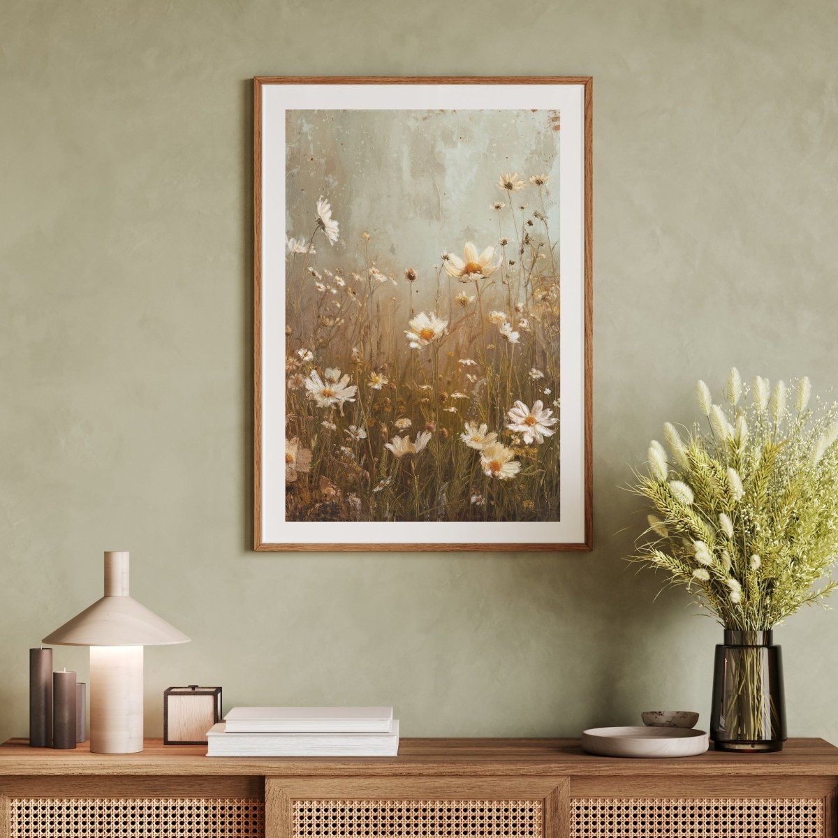 Vintage Daisy Flower Meadow Wall Art Print - Everything Pixel
