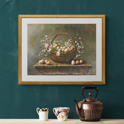 Vintage Easter Still Life - Wall Art Print with Spring Flowers - Everything Pixel