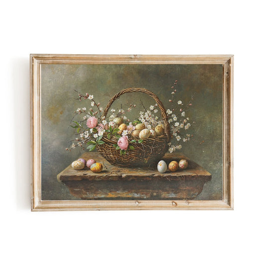 Vintage Easter Still Life - Wall Art Print with Spring Flowers - Everything Pixel