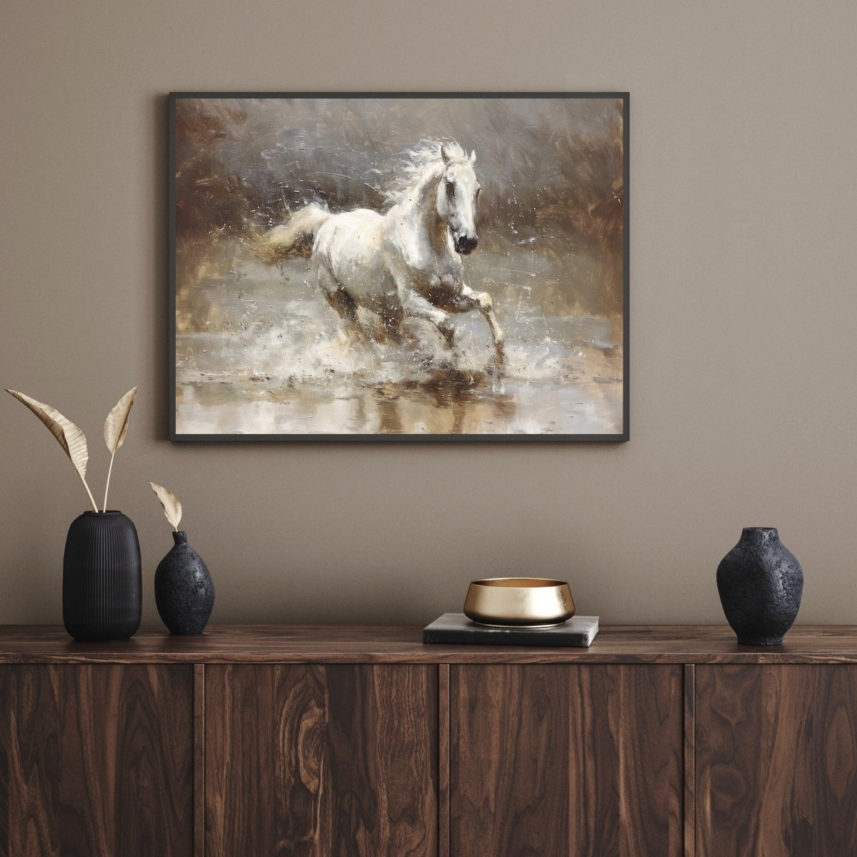 Vintage Galloping White Horse Wall Art Print - Everything Pixel