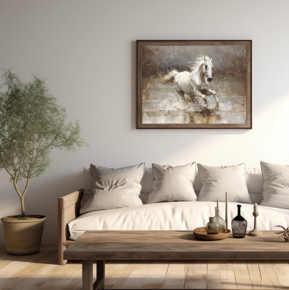 Vintage Galloping White Horse Wall Art Print - Everything Pixel